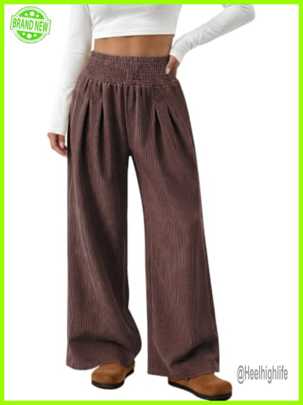 Corduroy Palazzo Pants Wide Leg High Rise Pull On Casual Comfort